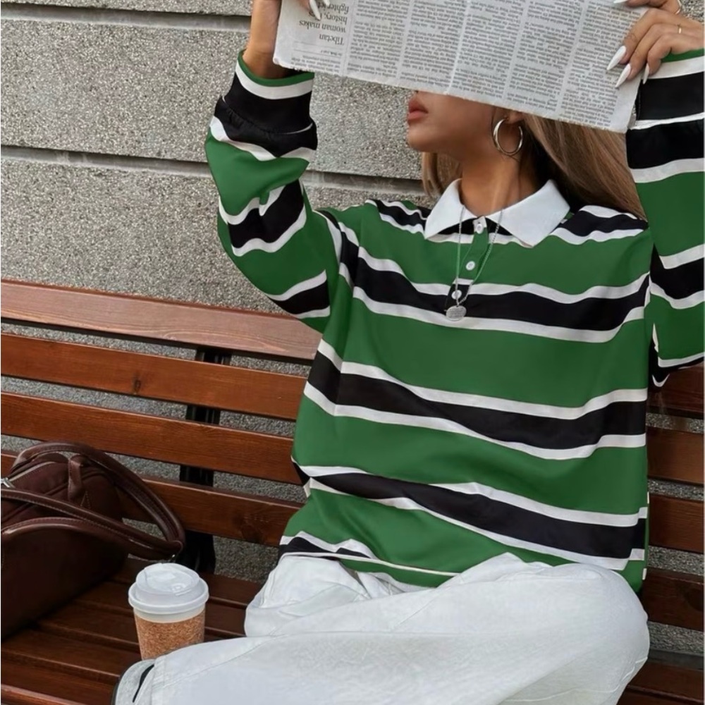 Chic Green Striped Button Down Shirt